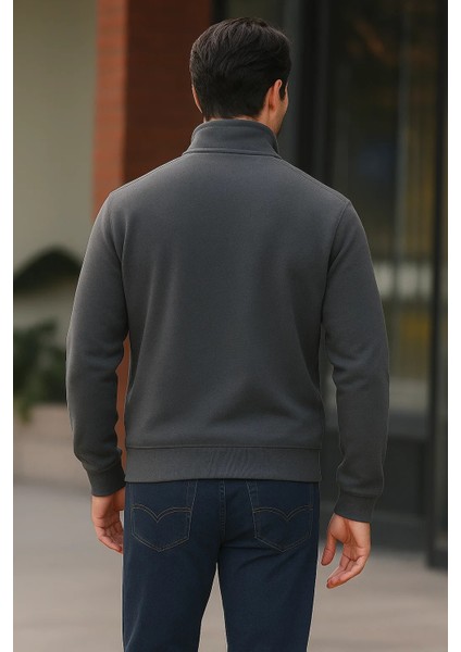 Erkek Trend Premium Antrasit Fermuarlı Sweatshirt indirimleri