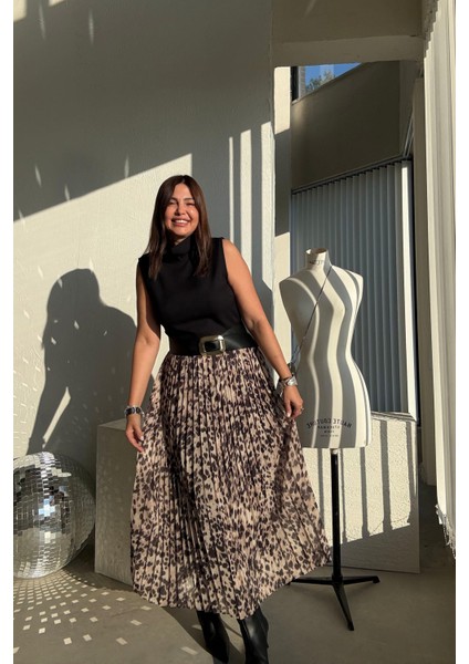 Siyah Leopar Piliseli Kemerli Elbise fiyatları