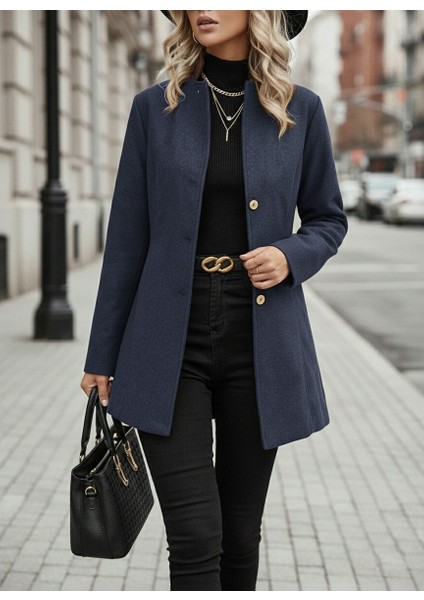 Lacivert Tasarım Yaka Kaşe Kaban fiyatları