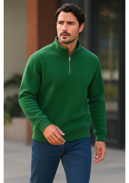 Erkek Trend Premium Yeşil Fermuarlı Sweatshirt fiyatları