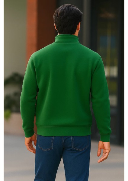 Erkek Trend Premium Yeşil Fermuarlı Sweatshirt