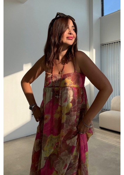 Çiçek Baskılı Tül Elbise modelleri