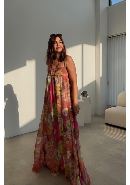 Çiçek Baskılı Tül Elbise