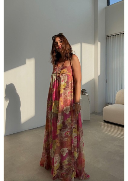 Çiçek Baskılı Tül Elbise