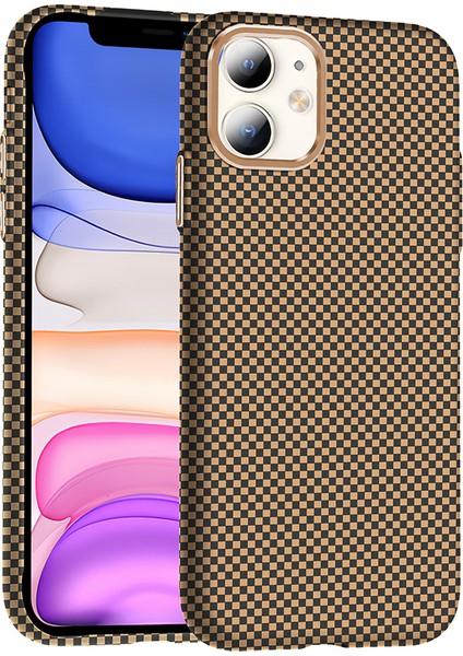 iPhone 11 Kılıf Magsafe Şarj Özellikli Karbon Fiber Görünümlü Inc Gros Kapak - Desert Titanyum