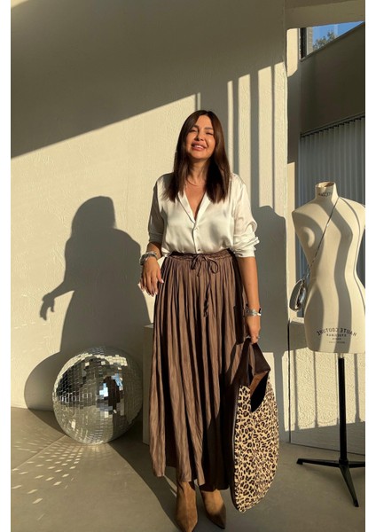 Zeytin Yeşili Kraşlı Saten Etek