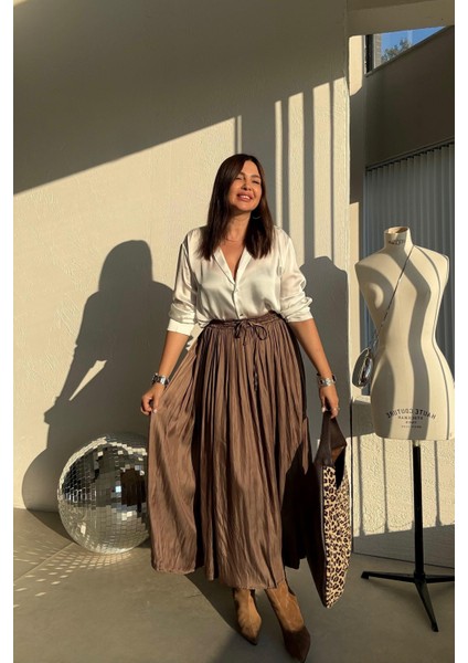 Zeytin Yeşili Kraşlı Saten Etek fiyatları