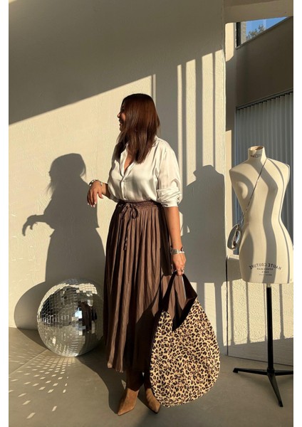 Zeytin Yeşili Kraşlı Saten Etek modelleri