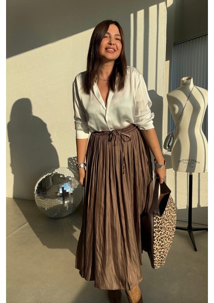 Zeytin Yeşili Kraşlı Saten Etek indirimleri