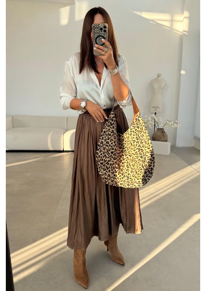 Zeytin Yeşili Kraşlı Saten Etek