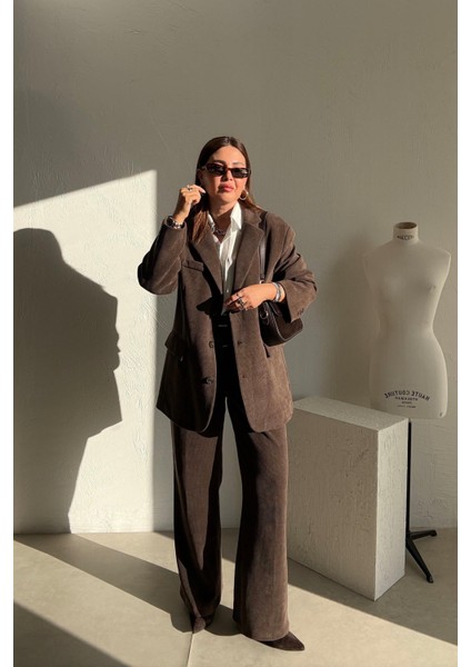 Kahverengi Fitilli Kadife Ceket Pantolon Takım