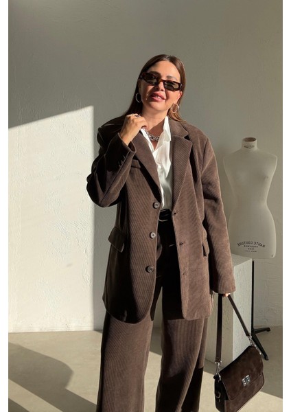 Kahverengi Fitilli Kadife Ceket Pantolon Takım fırsatları