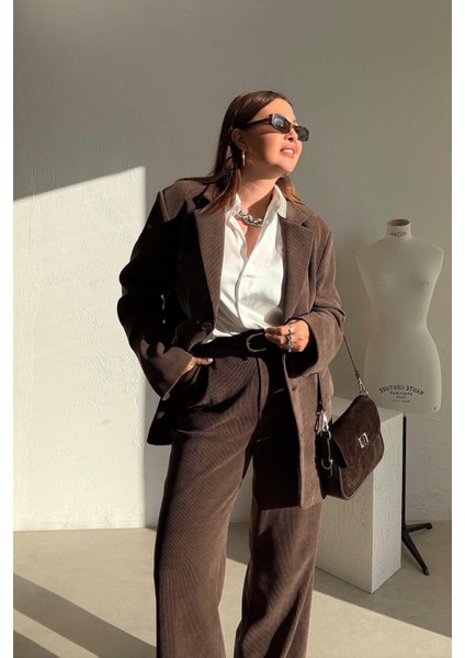 Kahverengi Fitilli Kadife Ceket Pantolon Takım indirimleri