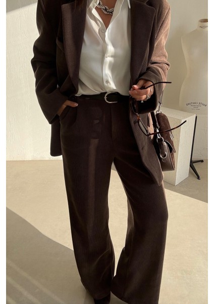 Kahverengi Fitilli Kadife Ceket Pantolon Takım