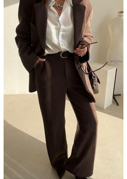 Kahverengi Fitilli Kadife Ceket Pantolon Takım