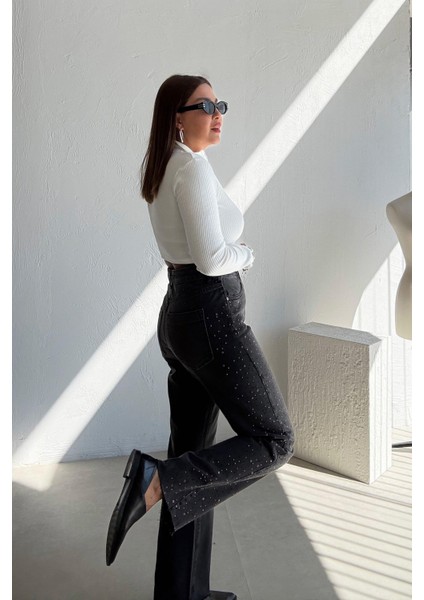 Siyah Zımbalı Taşlı Jean fiyatları