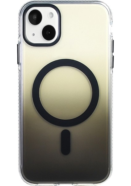 iPhone 15 Kılıf M-Safe Şarj Özellikli Transparan Renk Geçişli Zore Toros Kapak - Siyah modelleri