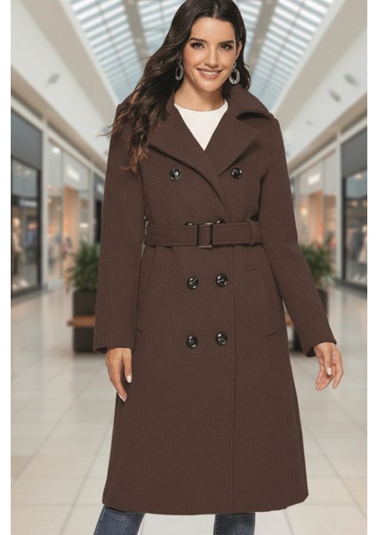 Kemer Detaylı Aksesuarlı Kaşe Kaban