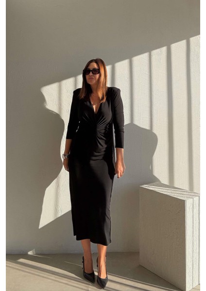 Siyah Midi Boy Elbise