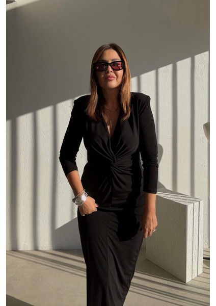 Siyah Midi Boy Elbise