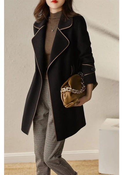 Kaşe Kadın Şık Yaka Kaban ve Kemer fiyatları