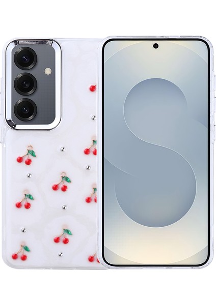 Galaxy S25 Kılıf Airbag Tasarımlı Simli Şeffaf Inc Kutup Kapak - Kiraz