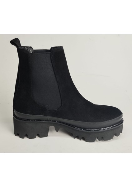 Kadın Hakiki Deri Lastikli Eva Taban Siyah Süet Bot modelleri