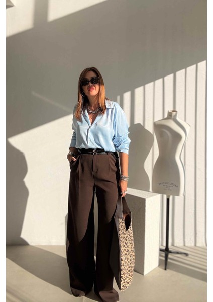 Kahverengi Bol Paça Kumaş Pantolon fiyatları