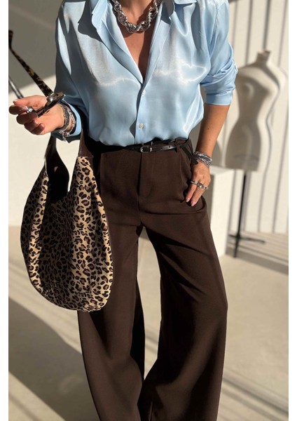 Kahverengi Bol Paça Kumaş Pantolon fırsatları