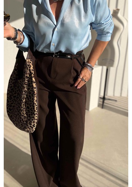 Kahverengi Bol Paça Kumaş Pantolon indirimleri