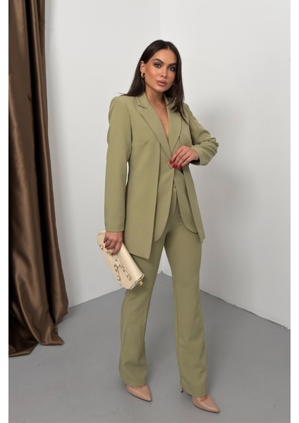 Kadın Ikili Alt Üst Takım Şık Çift Katlı Düğmeli Blazer Ceket Bol Paça Pantolon Takım fiyatları