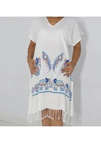 Lüks Desenli Bambu Filler Peştemal Plaj Elbisesi Beyaz Renk Hafif ve Yumuşak fiyatları