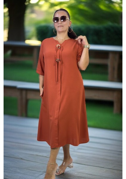 Halka Detay Yandan Cepli Boydan Tek Pile Kısa Kol Pamuklu Viskon Büyük Beden Elbise fiyatları