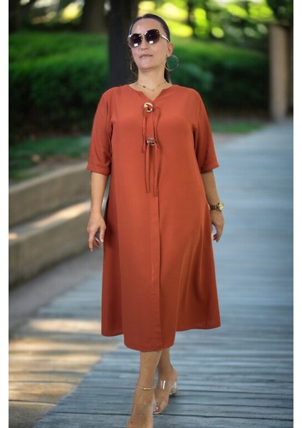 Halka Detay Yandan Cepli Boydan Tek Pile Kısa Kol Pamuklu Viskon Büyük Beden Elbise modelleri