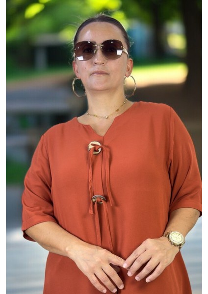 Halka Detay Yandan Cepli Boydan Tek Pile Kısa Kol Pamuklu Viskon Büyük Beden Elbise fırsatları