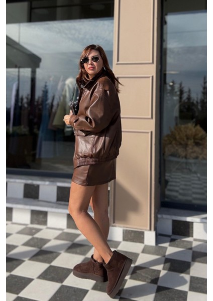 Kahverengi Deri Etek Ceket Takım modelleri