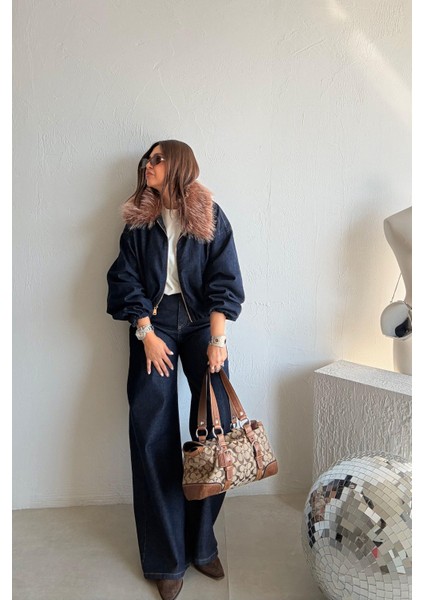 Lacivert Kürk Yakalı Ceket Pantolon Takım