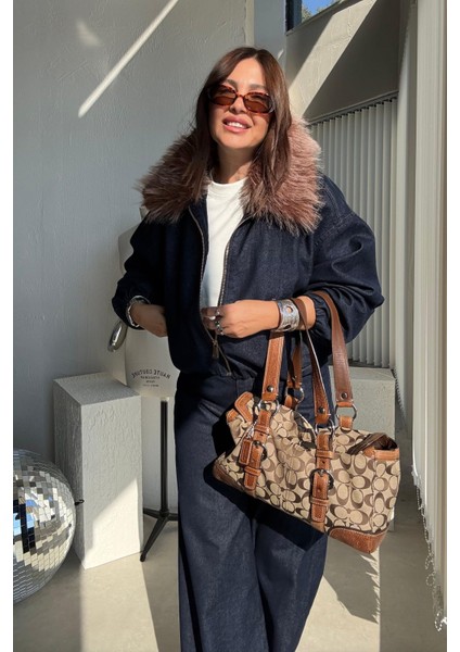 Lacivert Kürk Yakalı Ceket Pantolon Takım modelleri