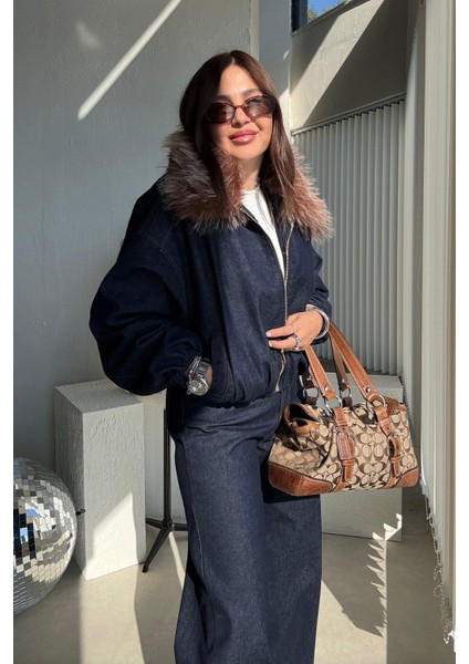 Lacivert Kürk Yakalı Ceket Pantolon Takım fırsatları