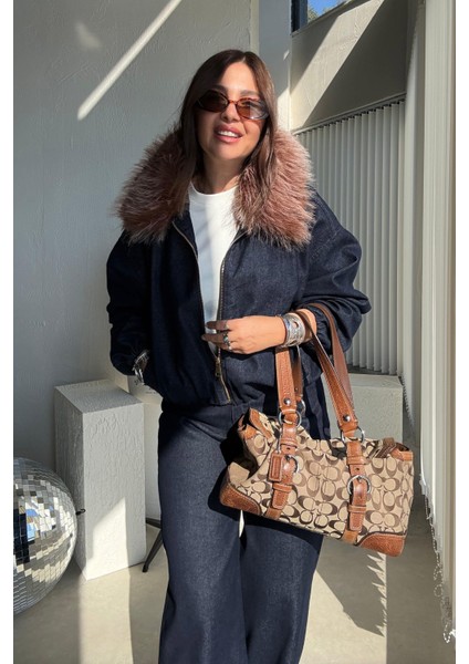 Lacivert Kürk Yakalı Ceket Pantolon Takım