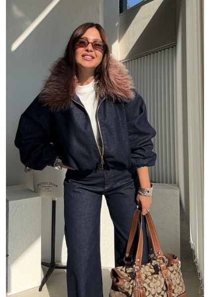 Lacivert Kürk Yakalı Ceket Pantolon Takım