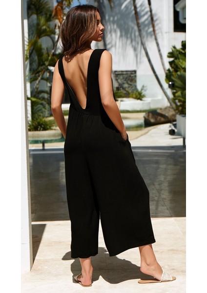 Keten Yazlık Günlük Sırt Dekolteli Salaş Kadın Tulum modelleri