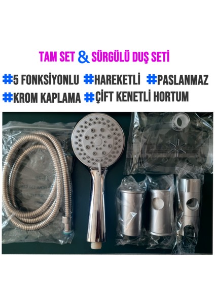 | Dushlux 5 Fonksiyonlu, Paslanmaz, Krom Sürgülü Duş Seti modelleri