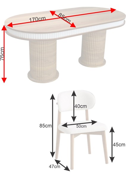 Bohem Iskandinav Masa Sandalye Takımı – 6 Adet Polo Sandalye – Ceviz Mebranlı Mdf Oval Masa-Modern fırsatları