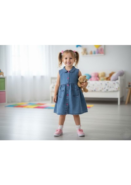 Kız Çocuk Mevsimlik Kot Elbise (1 Beden Büyük Alınız.)
