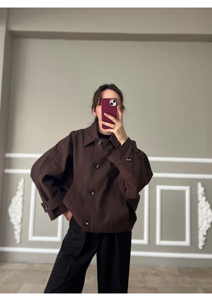 Kahverengi Crop Trençkot