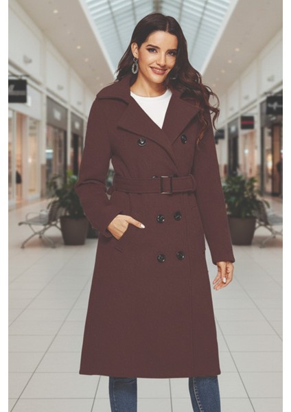 Kemer Detaylı Aksesuarlı Kaşe Kaban