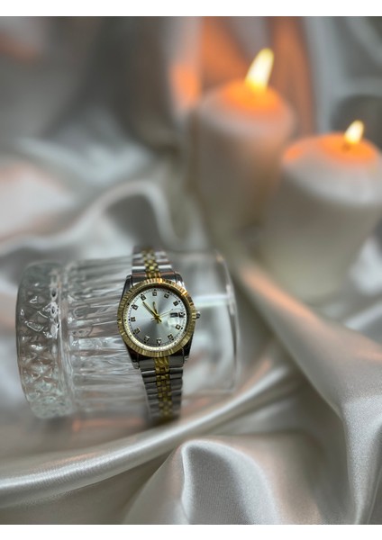 Kadın Çelik Gümüş Gri-Gold Kol Saati
