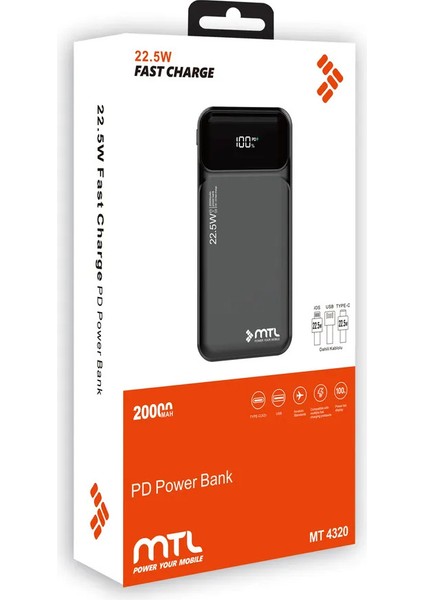 20000 Mah 22.5W Süper Hızlı Şarj Power Bank - Dijital Ekranlı