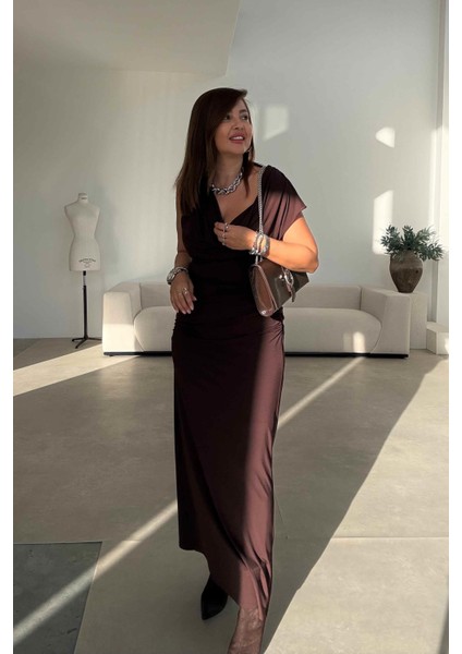 Kahverengi Degaje Yaka Elbise fırsatları
